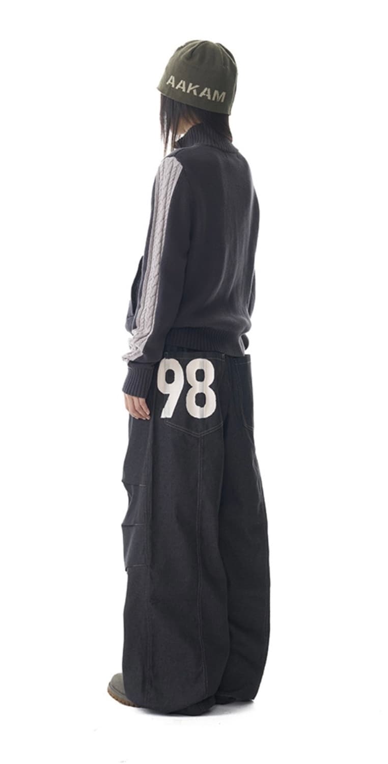 아캄 98 프린트 데님 팬츠 블랙 printed knee pin-tuck 상품이미지3