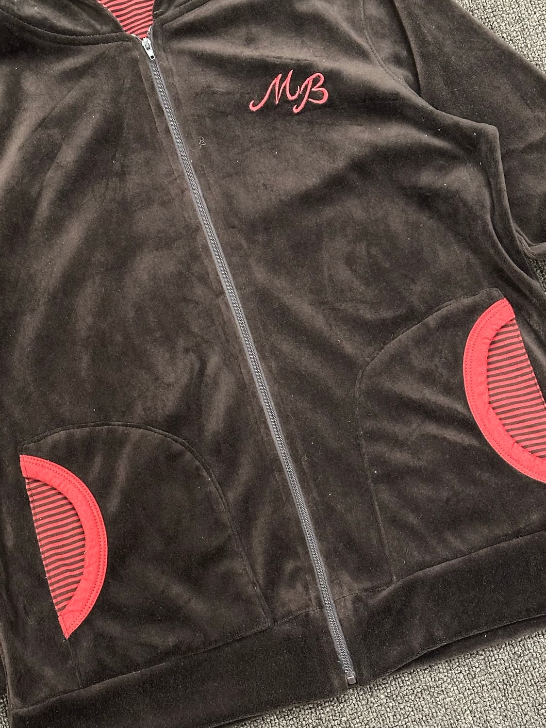 M)Japanese vintage 여성 브라운 벨벳 후드집업 상품이미지2