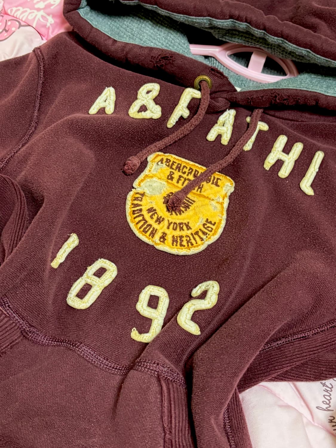 (유일매물) 아베크롬비 버건디 팥죽 후드티 상품이미지2