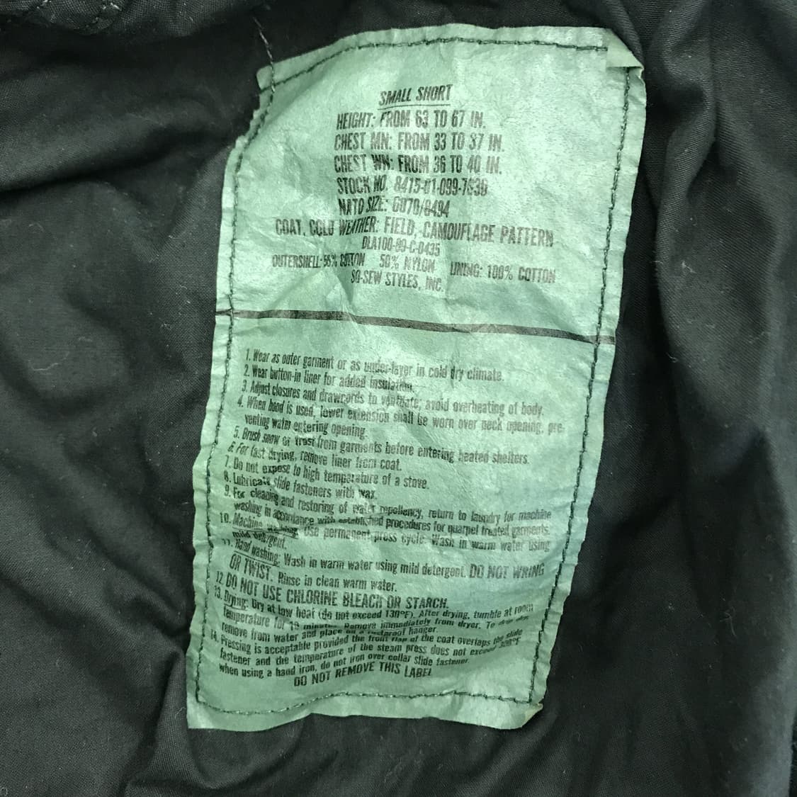 미군 M65 오리지널 가먼트다잉 자켓 [스몰 쇼츠] 상품이미지4