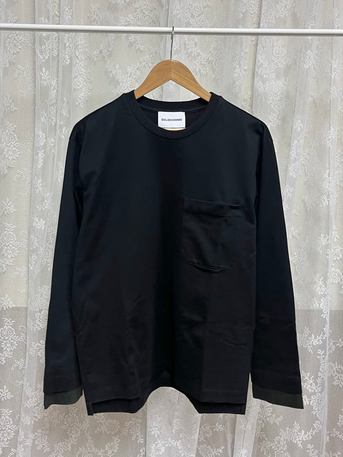 46) 솔리드옴므 포켓 롱슬리브 티셔츠 블랙 상품이미지1