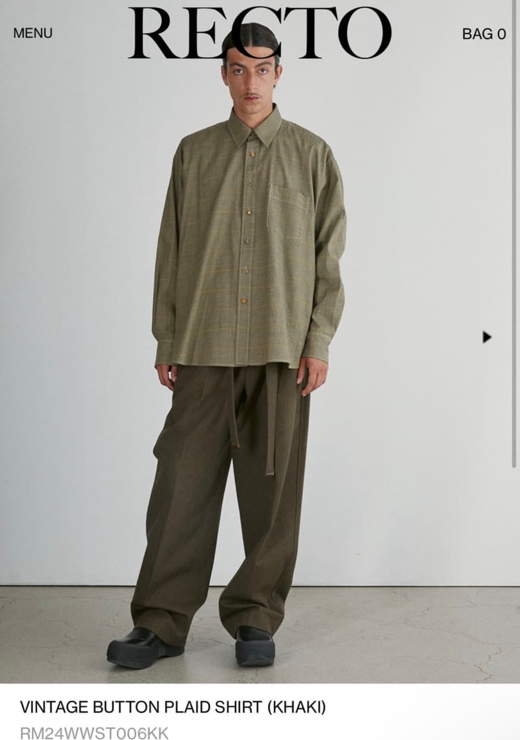 [S]렉토 빈티지 버튼 플레이드 셔츠 카키색 팝니다 상품이미지1