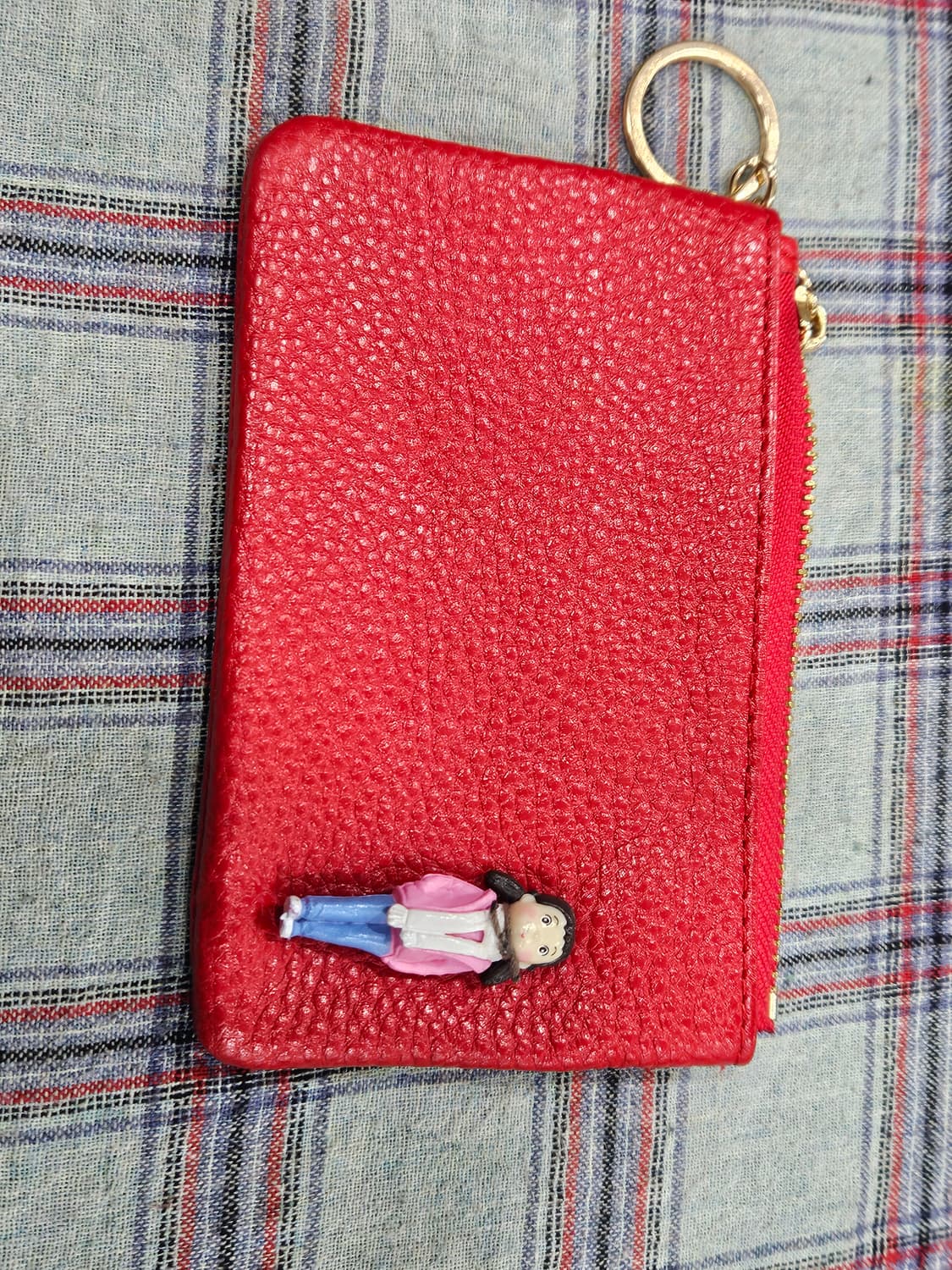 귀여운 빨간색 소가죽 카드지갑 키링 상품이미지2