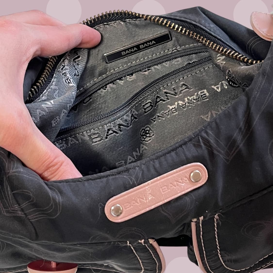 바나바나 베이비핑크&블랙 하트포인트 빈티지 크로스백 상품이미지7