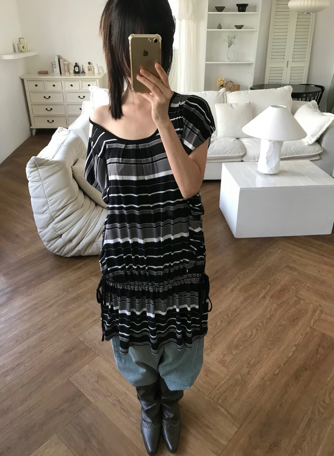 vintage stripe pattern one-piece 상품이미지1