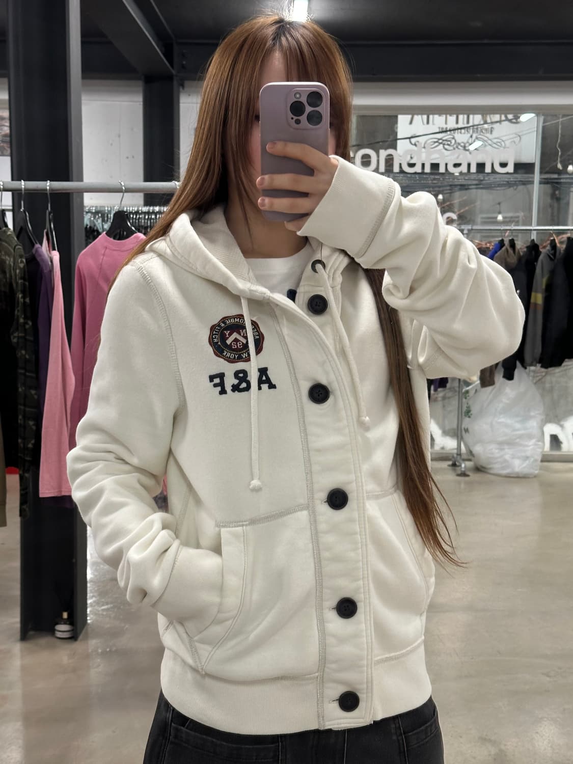 아베크롬비 NY 버튼 머슬핏후드집업 아이보리 상품이미지2
