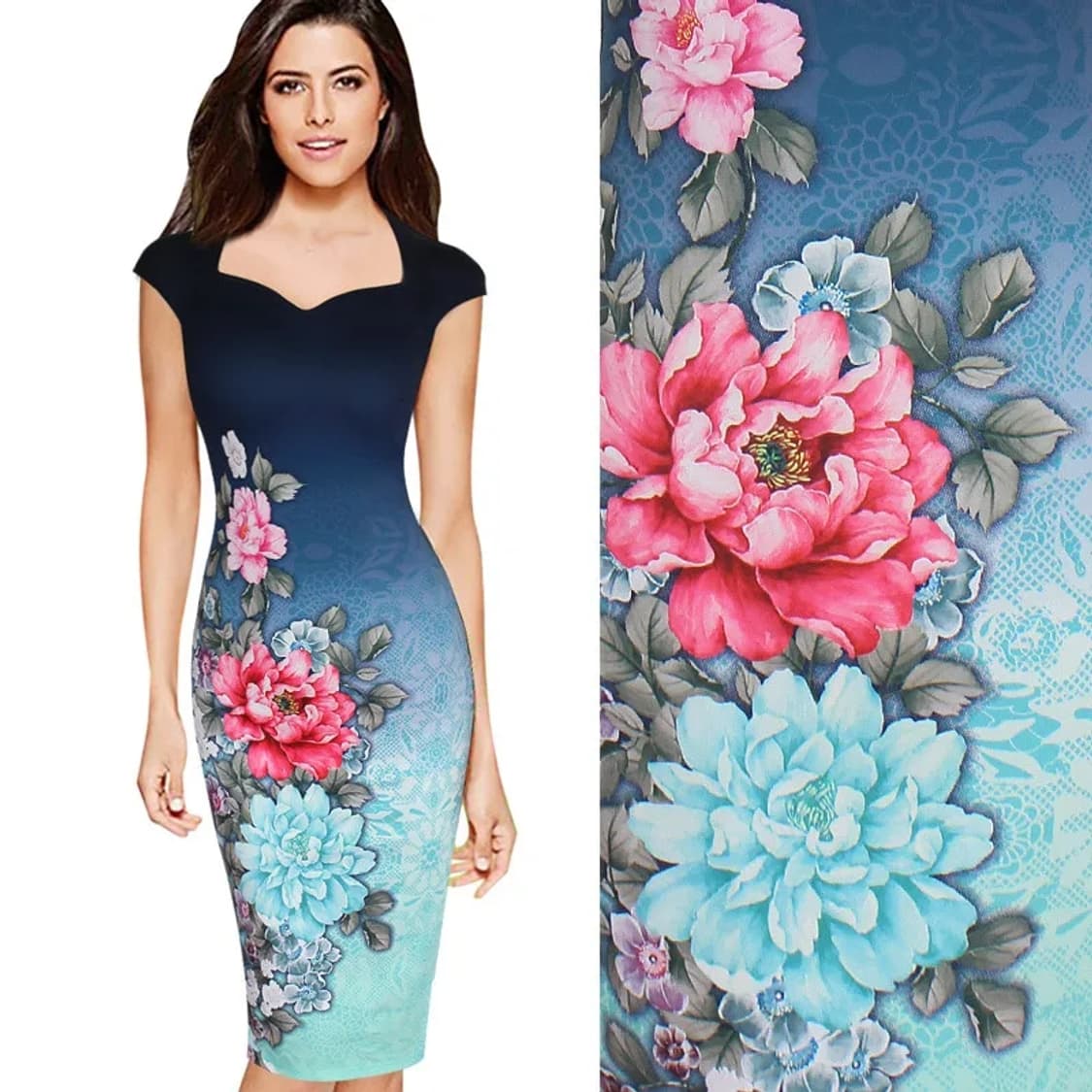 빈티지)플로럴 오리엔탈 에스닉 치파오st 칵테일 딱붙슬림핏 롱원피스 상품이미지1