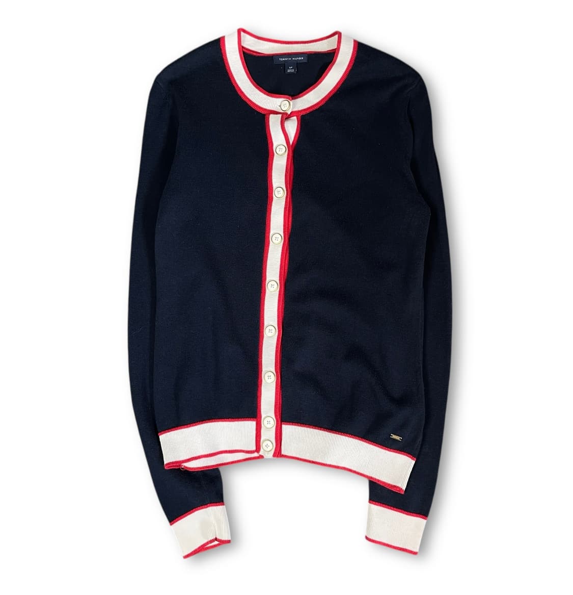 타미힐피거 네이비 레드 포인트 라운드 니트 가디건 S 상품이미지1