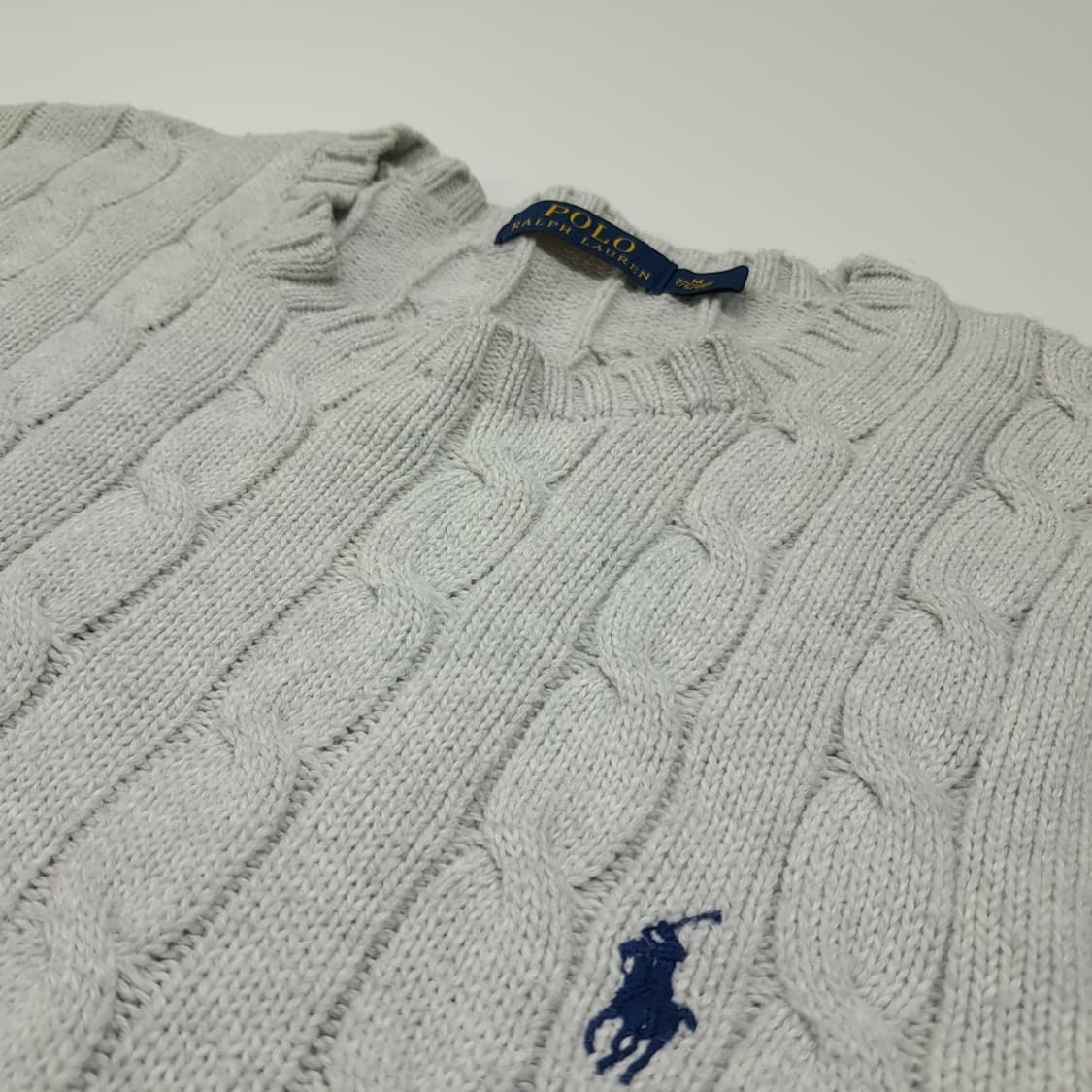 CL042 M 폴로 랄프로렌 아이스 그레이 시그니처 케이블 코튼 니트 상품이미지4