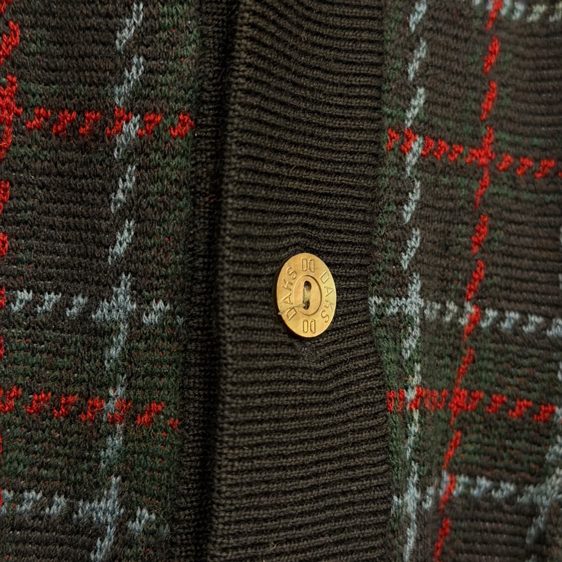 DAKS 닥스 빈티지 브이넥 체크 패턴 울 가디건 L 네이비 상품이미지4