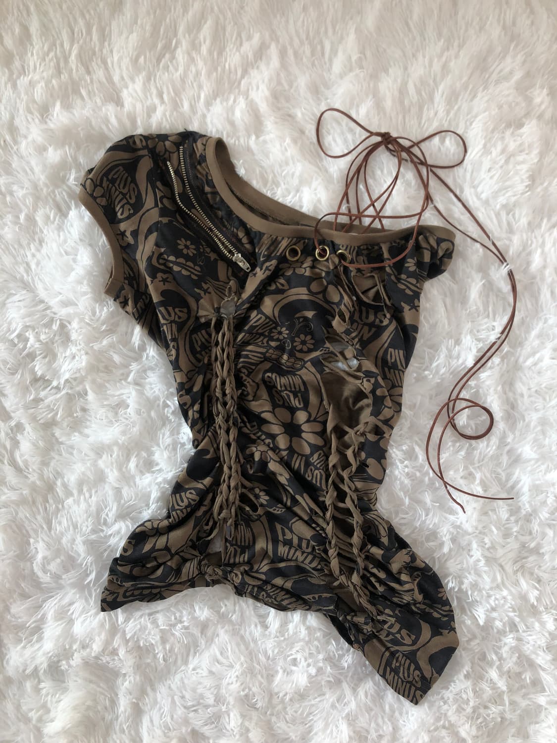 Y2K brown cutting top 상품이미지4