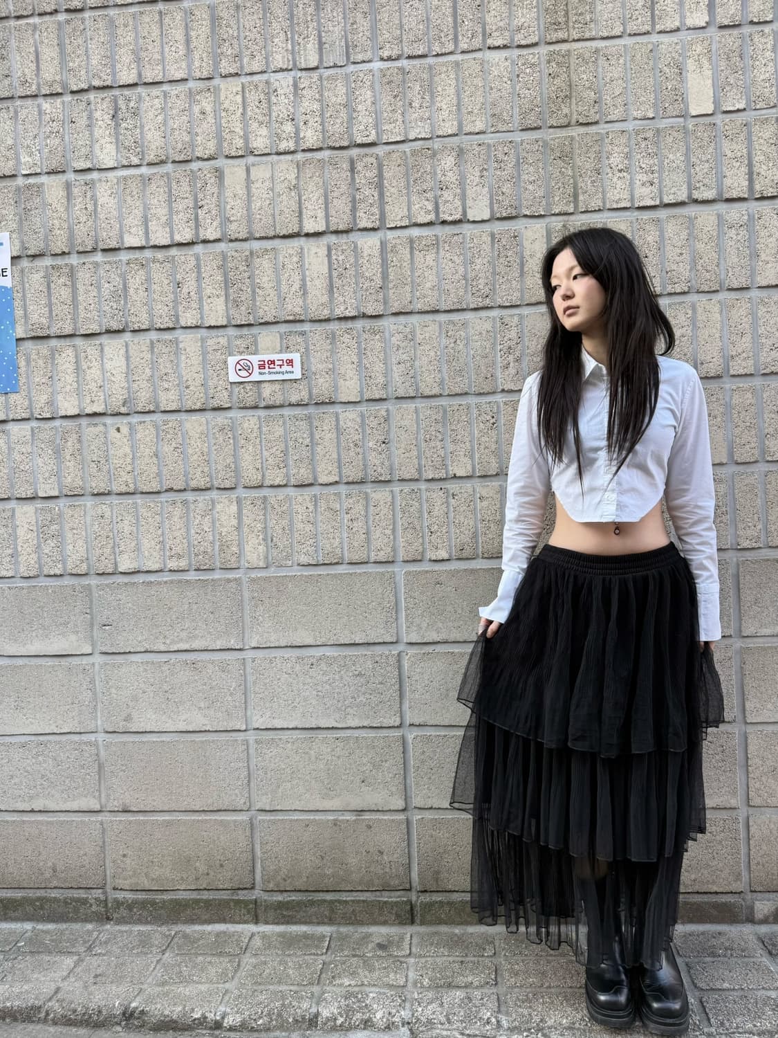 시스루 베이스 티어드 밴딩 롱 스커트 상품이미지8