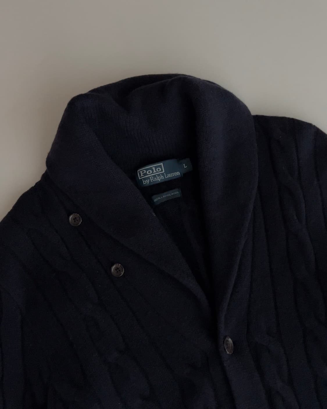 폴로 랄프로렌 램스울 숄카라 꽈배기 가디건 L 상품이미지3