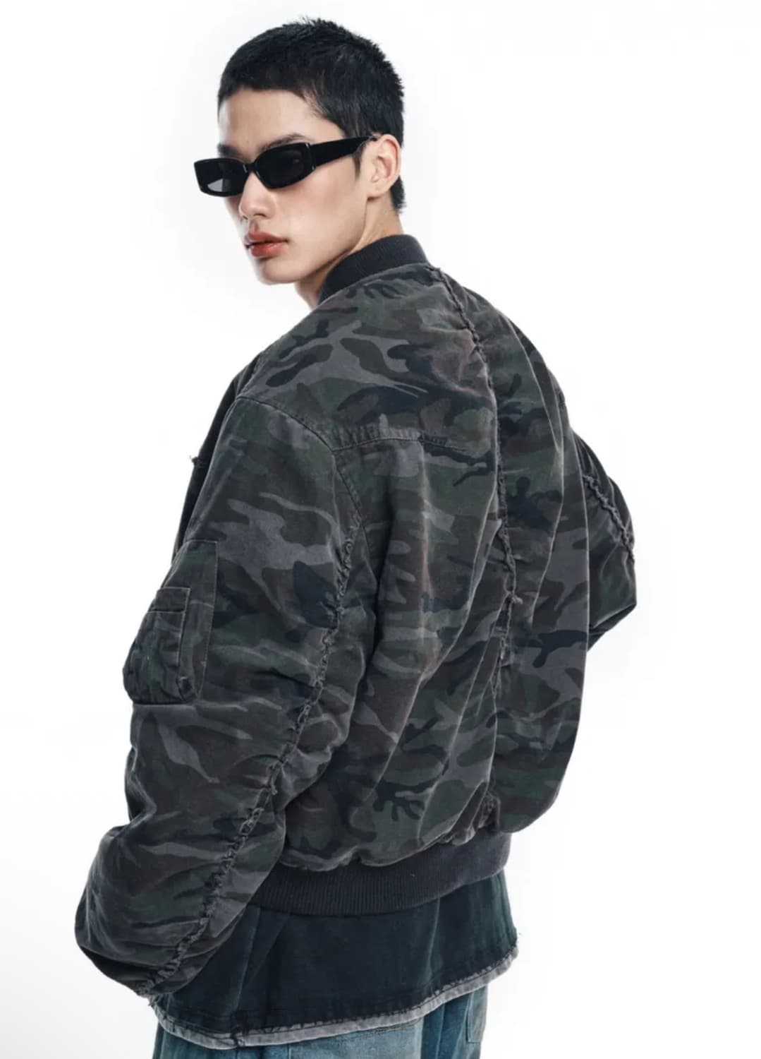 이지노이지 워시드 카모 크롭 봄버 자켓 - 다크그레이 2 상품이미지3