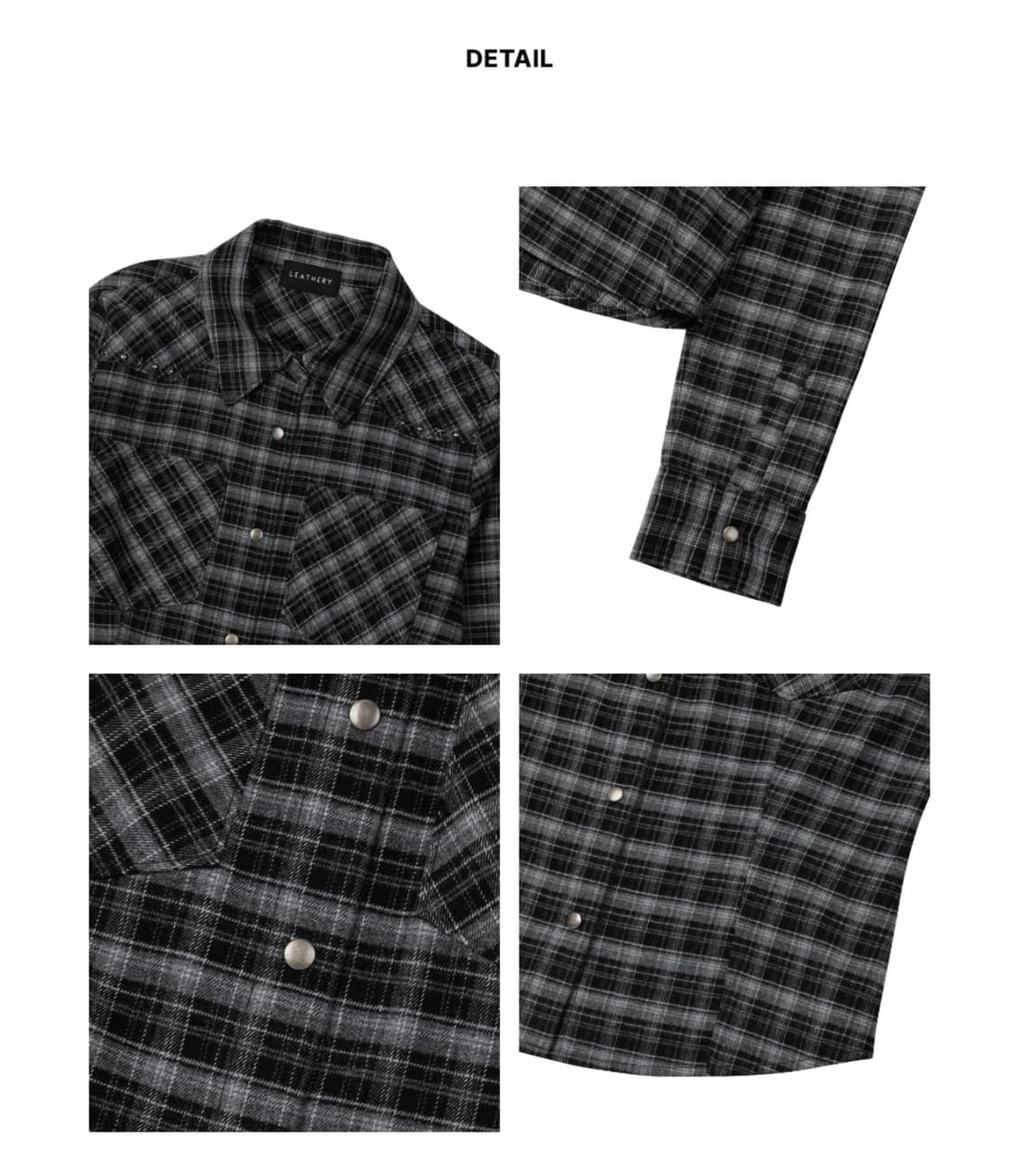(새상품) 레더리 체크 웨스턴 슬림셔츠 블랙 그레이 겨울셔츠 상품이미지3