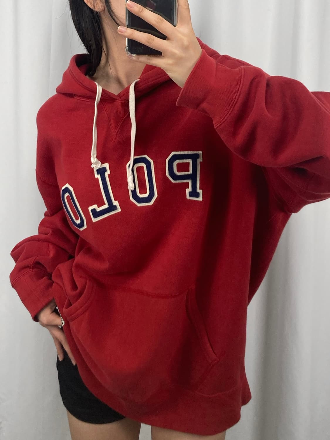 폴로 빅로고 레드 후드티 상품이미지2