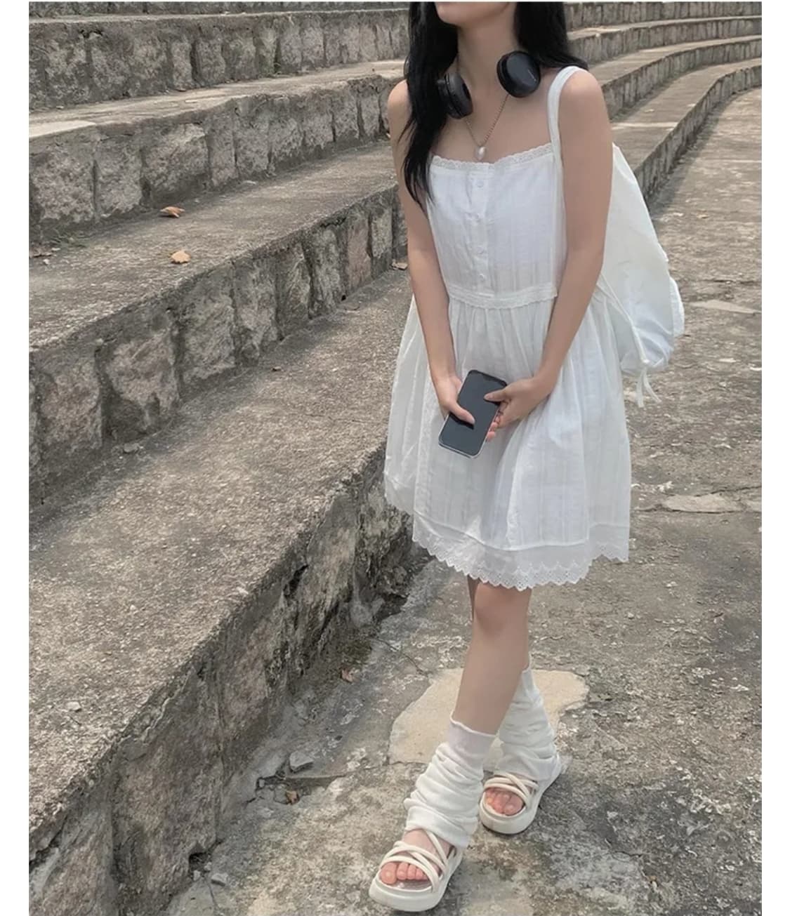 애니원모어 리이 레이스 나시 원피스 화이트 상품이미지3