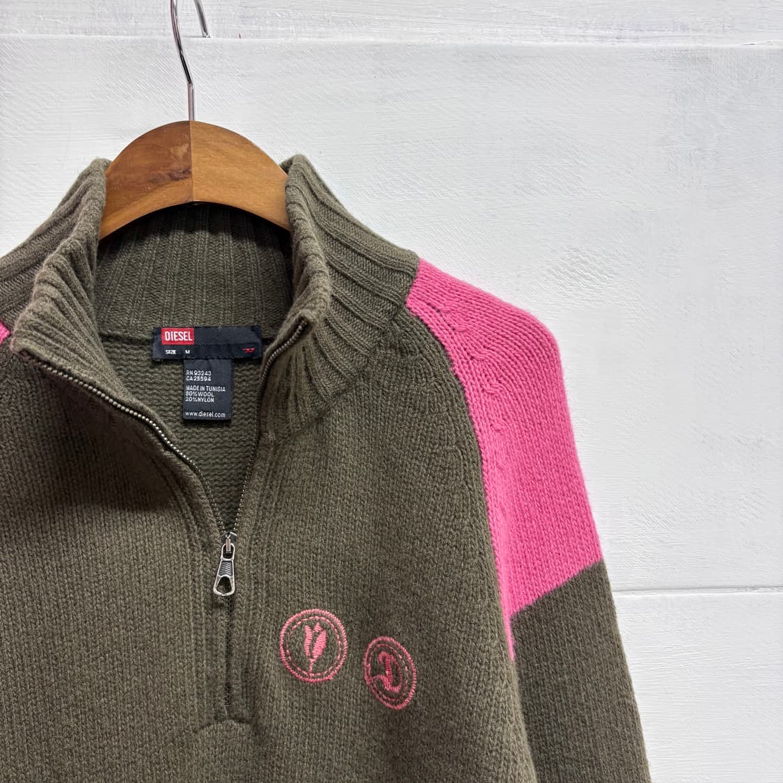 DIESEL 디젤 핑크 울 니트 반집업 긴팔 M 상품이미지2