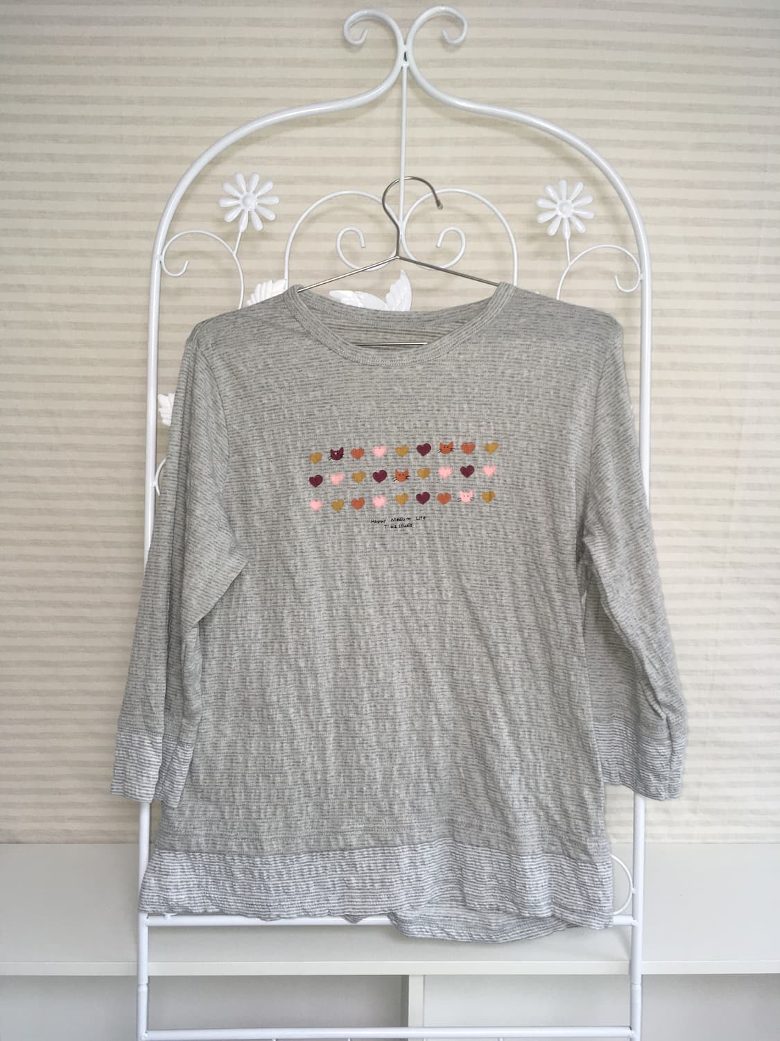 jpn vintage gray stripe cat printing t 상품이미지7