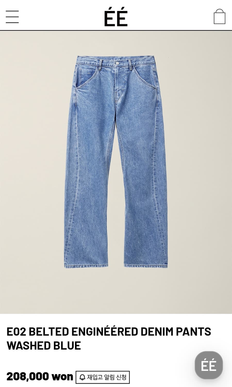 E02 BELTED ENGINÉÉRED DENIM PANTS
WASHED 상품이미지1