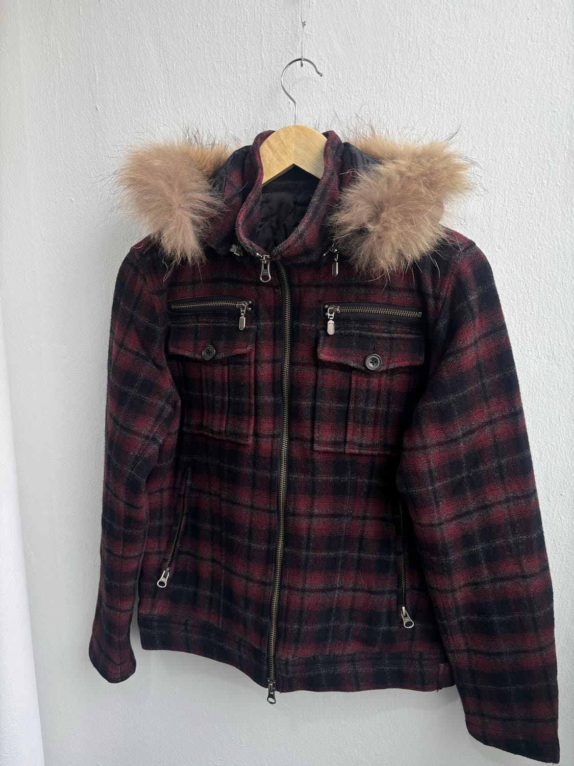 Japanese Vintage Check Fur Hood Jacket 상품이미지4