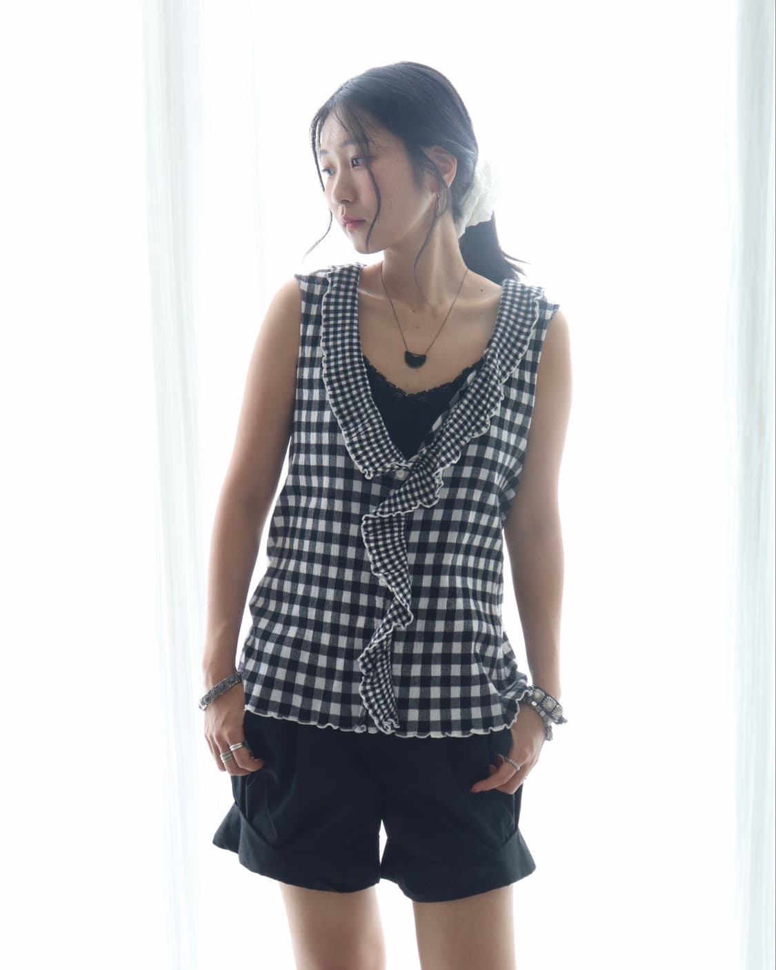 [Tsumori Chisato] Gingham Crinkle Blouse 상품이미지1
