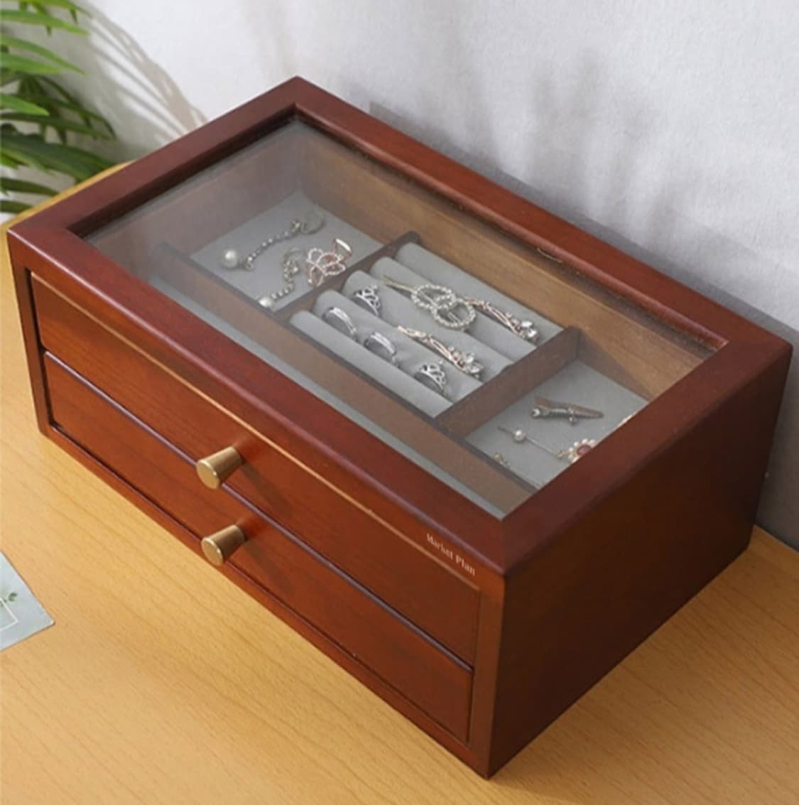 원목 2단 유리 보석함 브라운 (보관만 한 제품) 상품이미지1