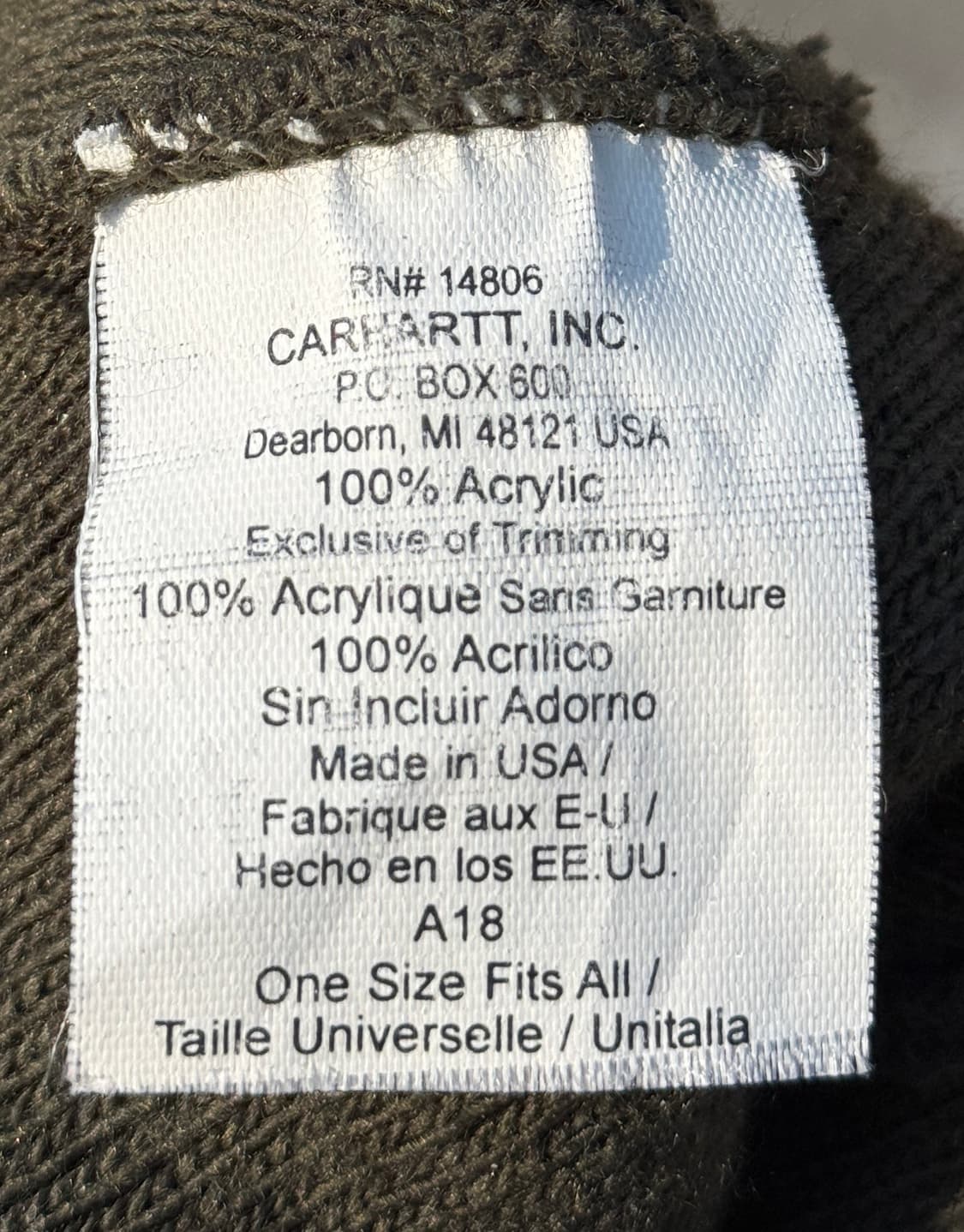 Usa made 🇺🇸칼하트 카키 비니 os 상품이미지3