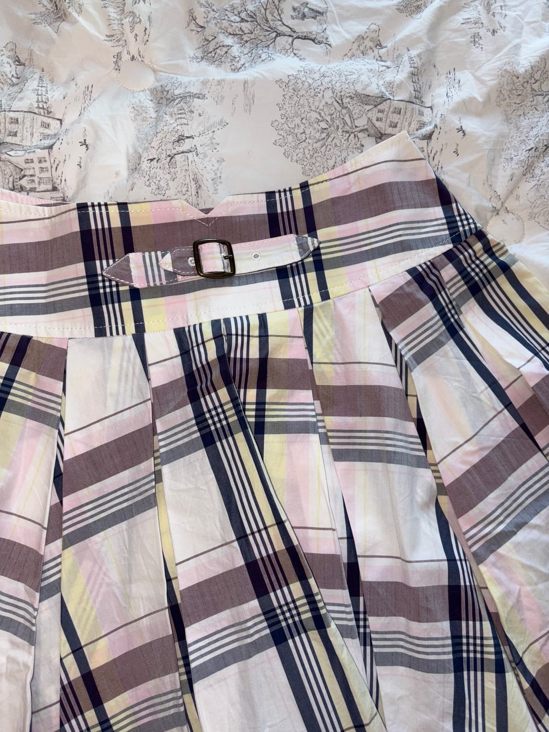 핑크 딸기우유 체크 타탄 플리츠 미니 스커트 라코스테 상품이미지3