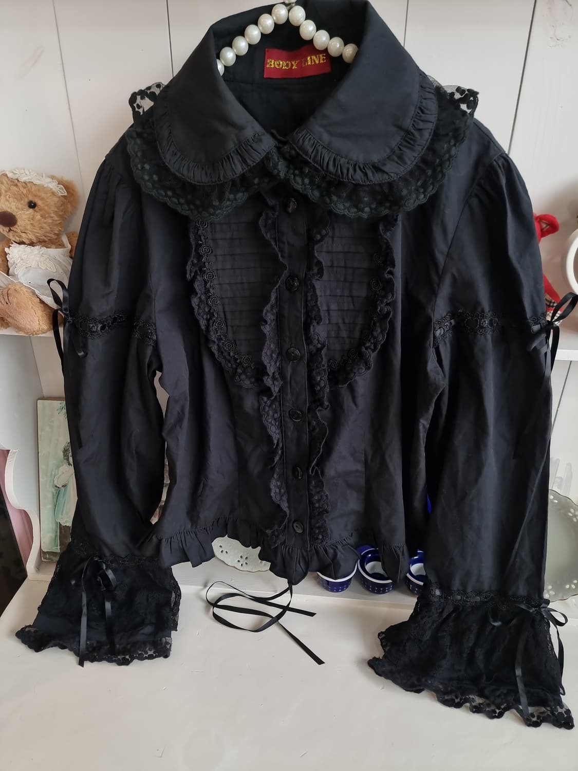 BODY LINE 블랙 레이스 블라우스 상품이미지4