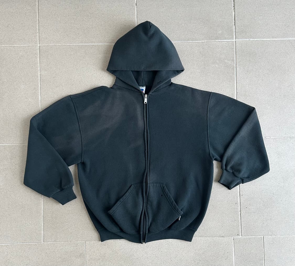 90s 빈티지 러셀 후드집업 청록 L 선페이딩 상품이미지1