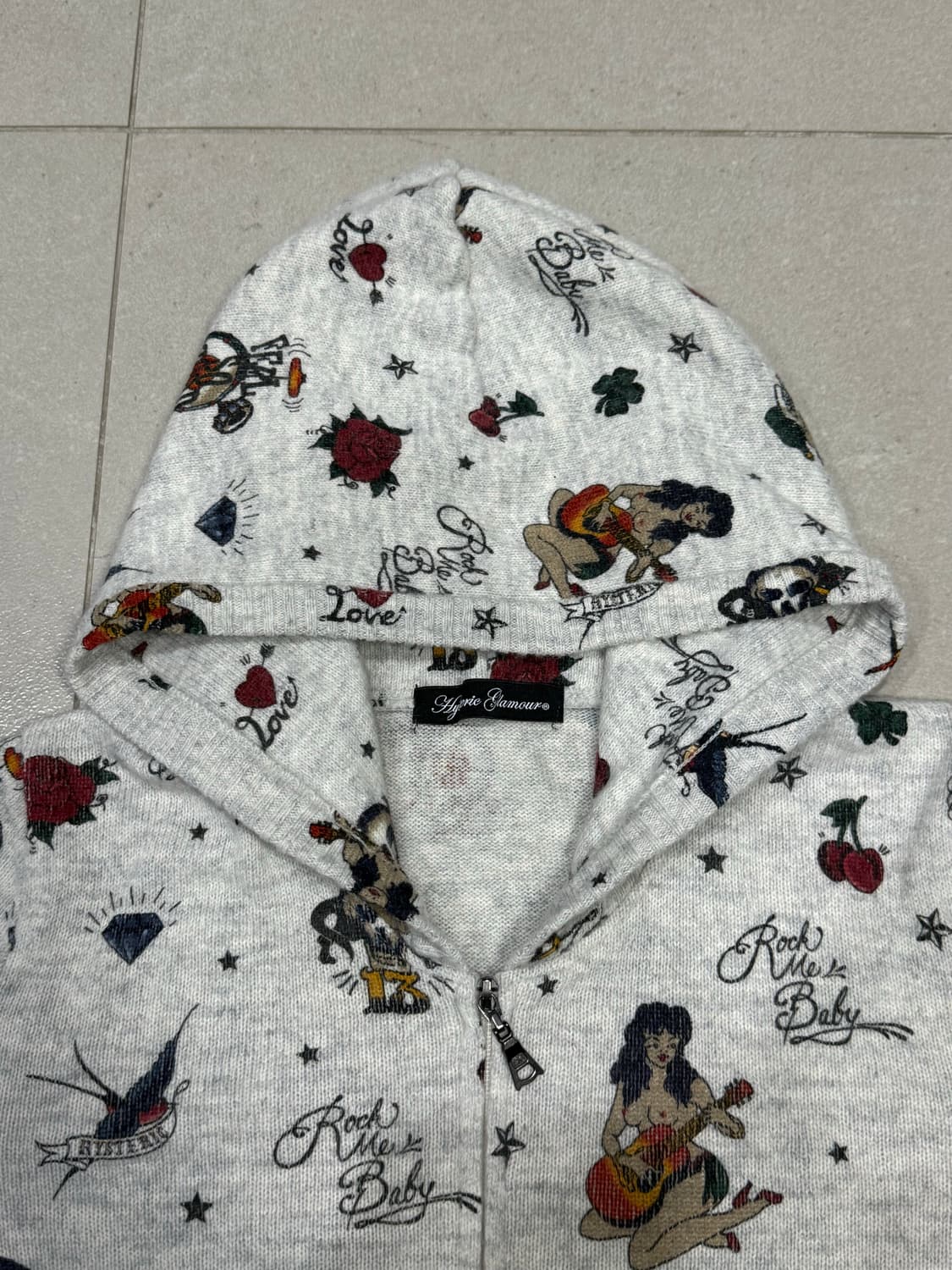 히스테릭 글래머 아카이브 해골 사랑 별 보석 캐시미어 후드 집업 자켓 상품이미지5