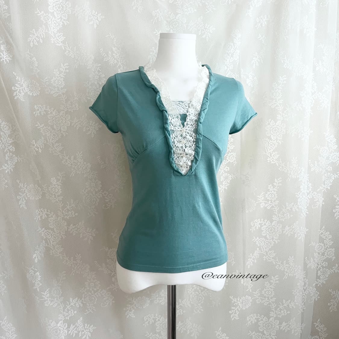 teal blue lace top 상품이미지2
