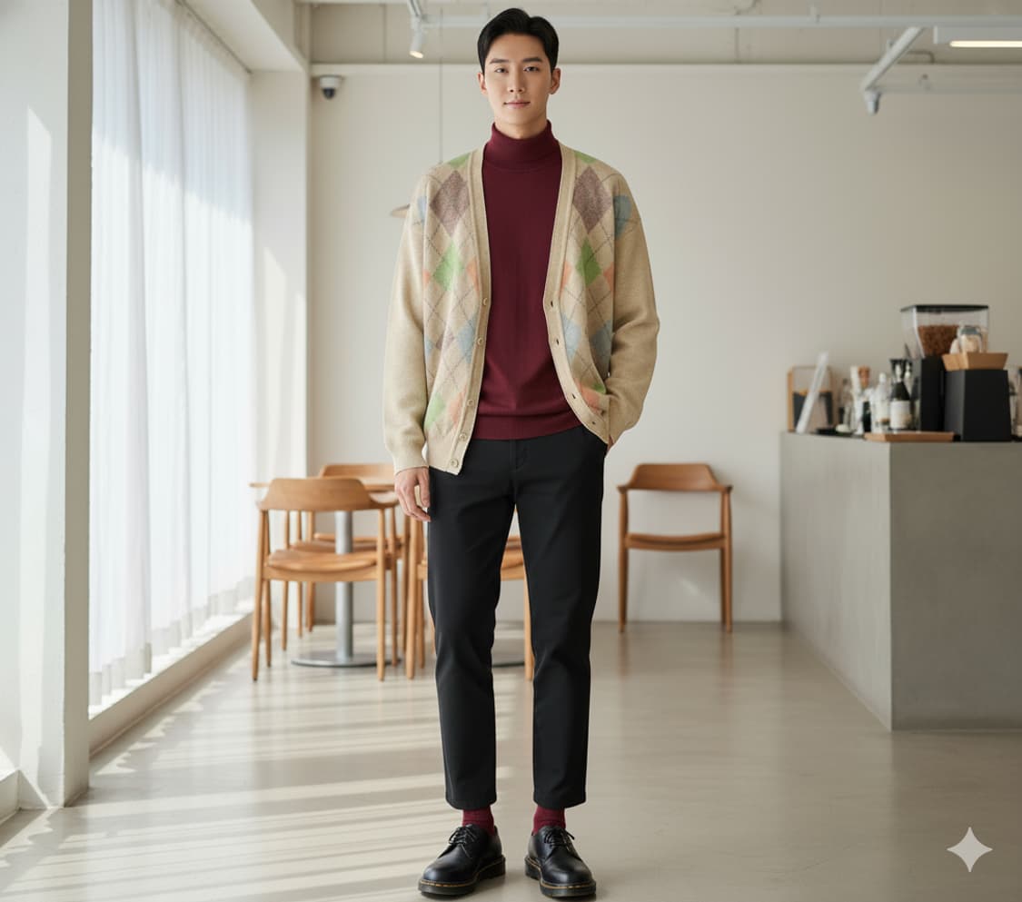 베네통 아가일 울니트 가디건 M(95) 상품이미지1