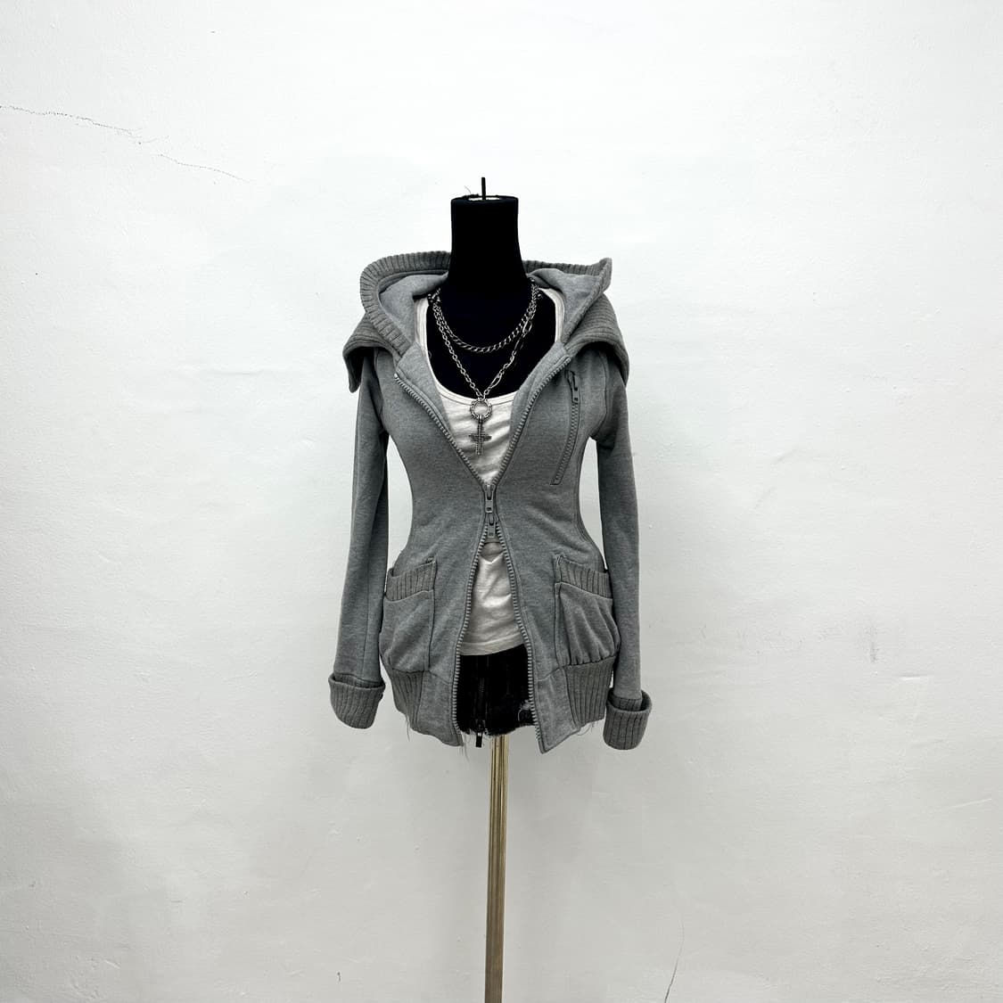 Y2K grey layerd hood jacket 상품이미지2
