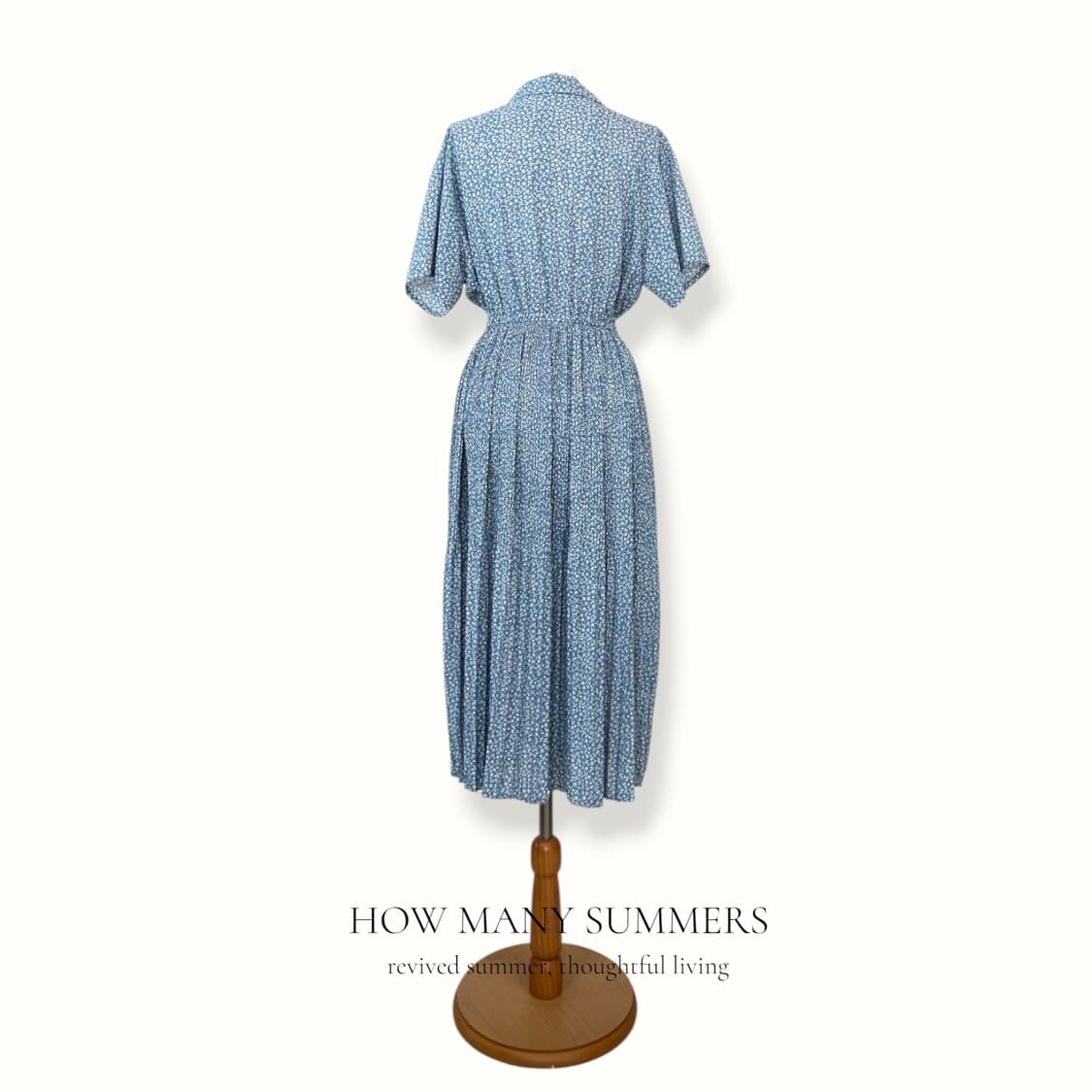 로리즈팜 잔꽃 플리츠 셔츠 롱 원피스 F 블루 오픈카라 반팔 상품이미지3