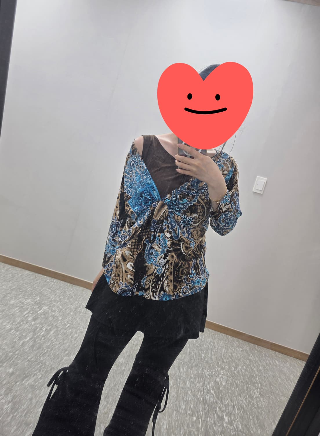 미국빈티지)오리엔탈 에스닉 페이즐리 브라운블루 플로럴 레이어드 롱슬리브 상품이미지4