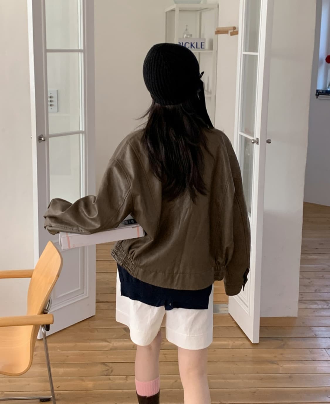 98도씨 하이넥 레더 자켓 상품이미지4