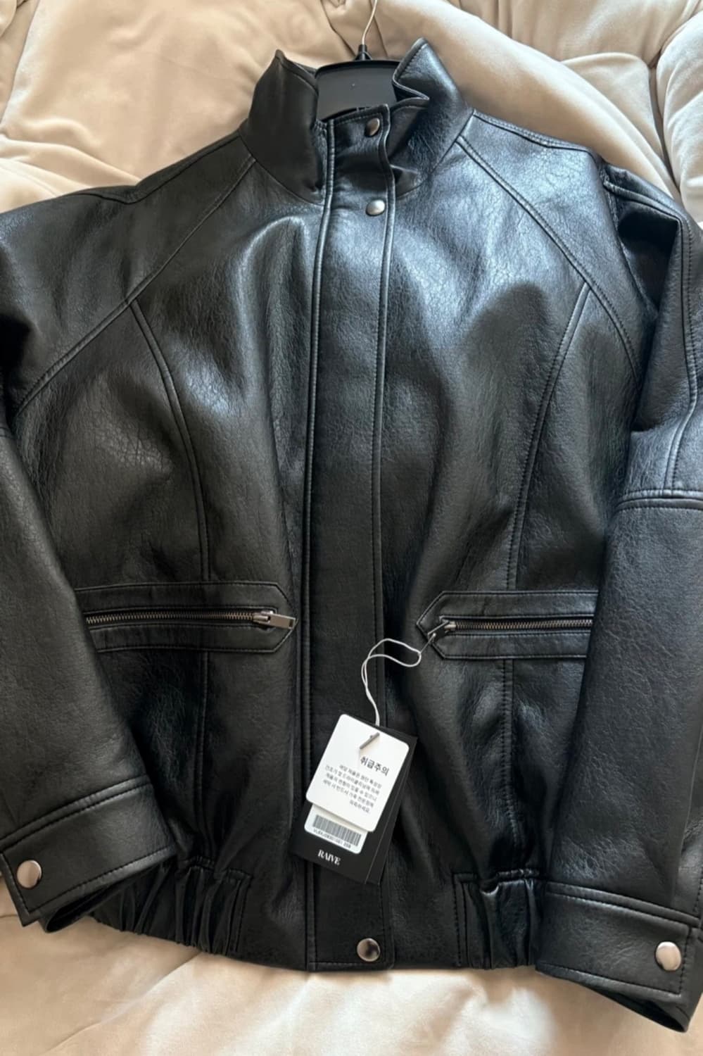 레이브 하이넥 레더 블루종 자켓 블랙 01사이즈 상품이미지2