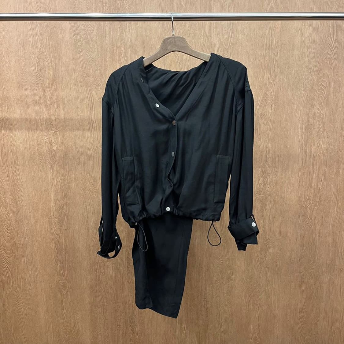 3.1 필립림 스카프 자켓 밑단 스트링 커프 스트랩 디테일 블랙 상품이미지2