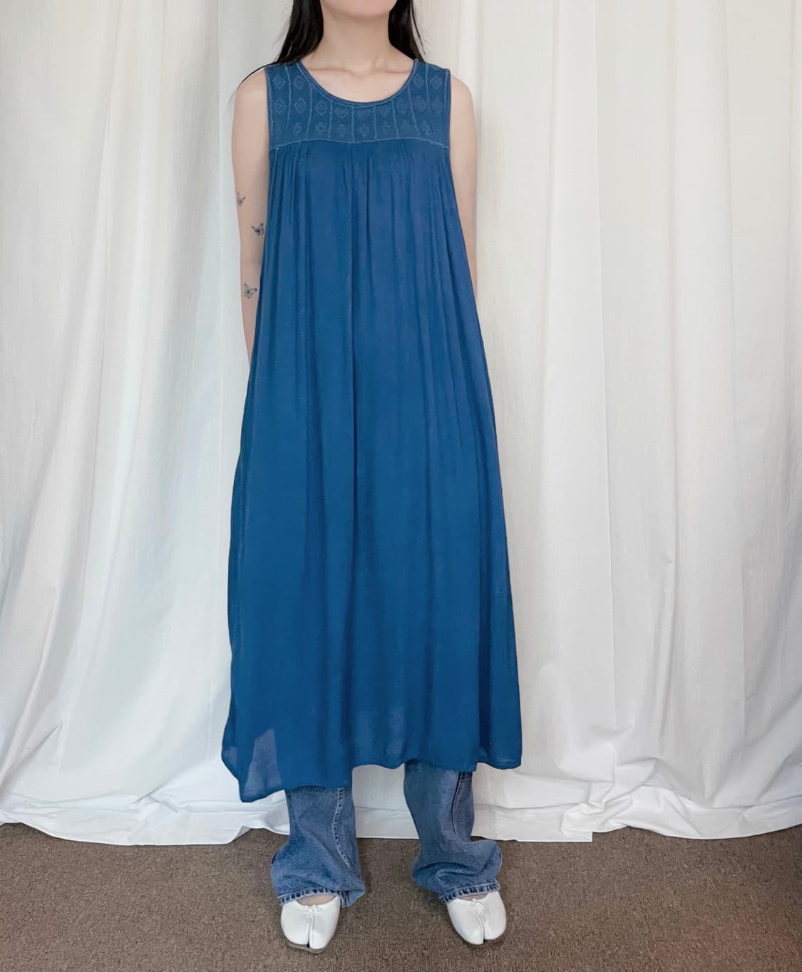 Pleated Sleeveless Ethnic Dress – Blue 상품이미지3