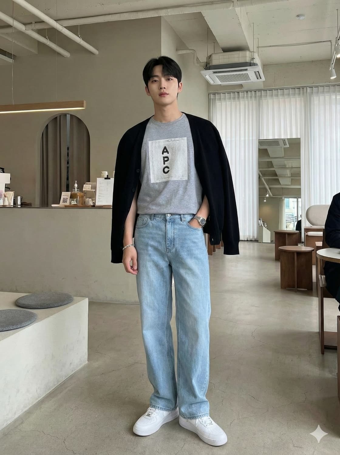 A.P.C.아페쎄. 남자 그레이 프린트 라벨 티셔츠_S 상품이미지1