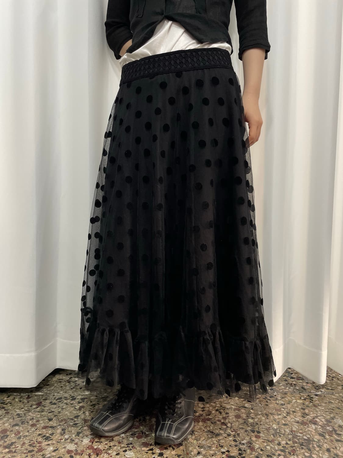 dot mesh long skirt 상품이미지1