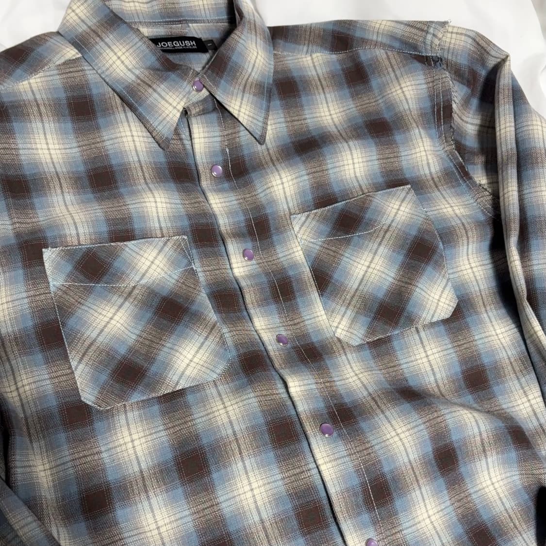 조거쉬 로우 엣지 플란넬 셔츠 스카이블루 브라운 상품이미지2