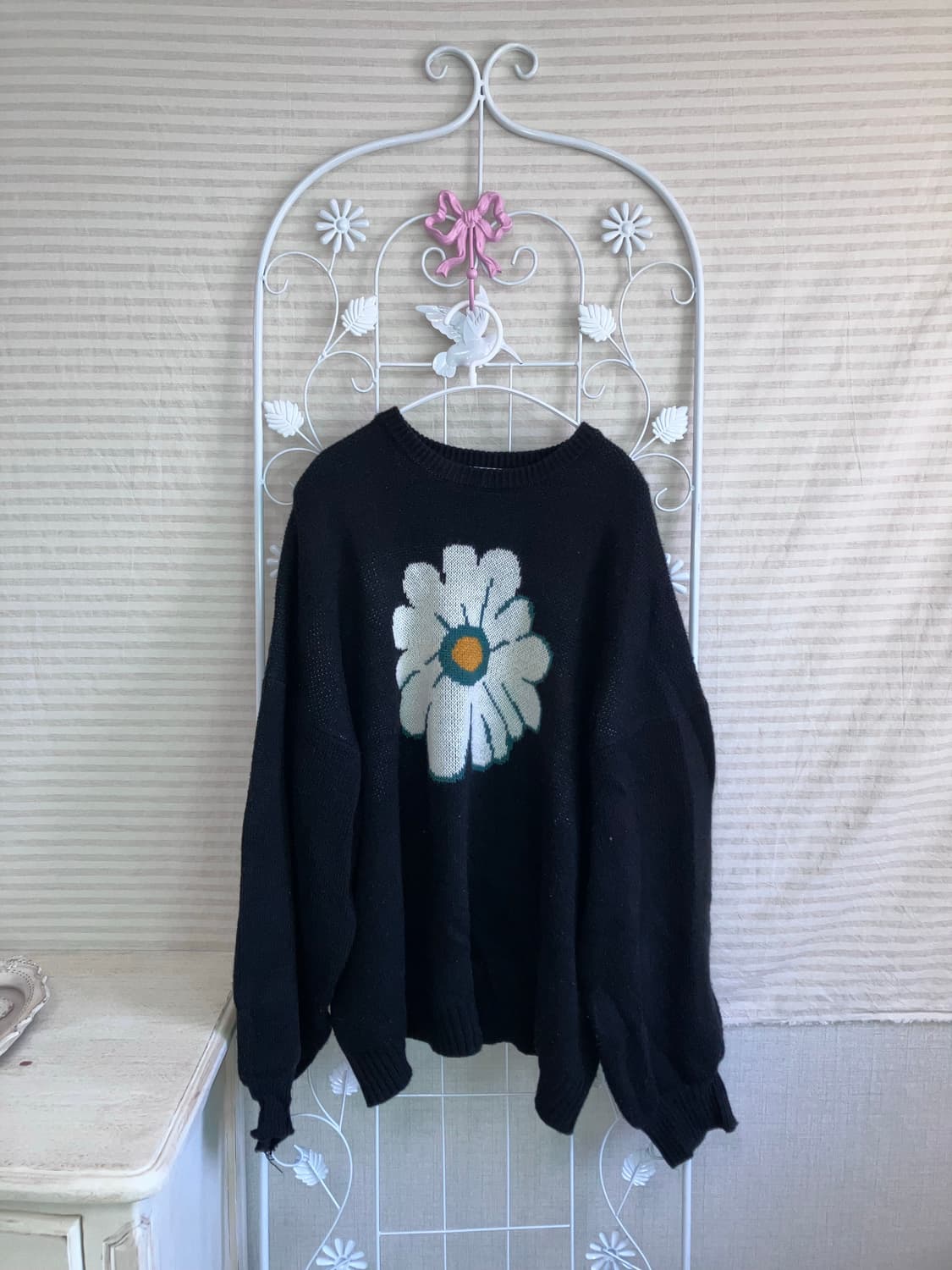 jpn vintage 블랙 플라워 니트 y2k 스트릿 갸루 펑키 일본빈티 상품이미지1