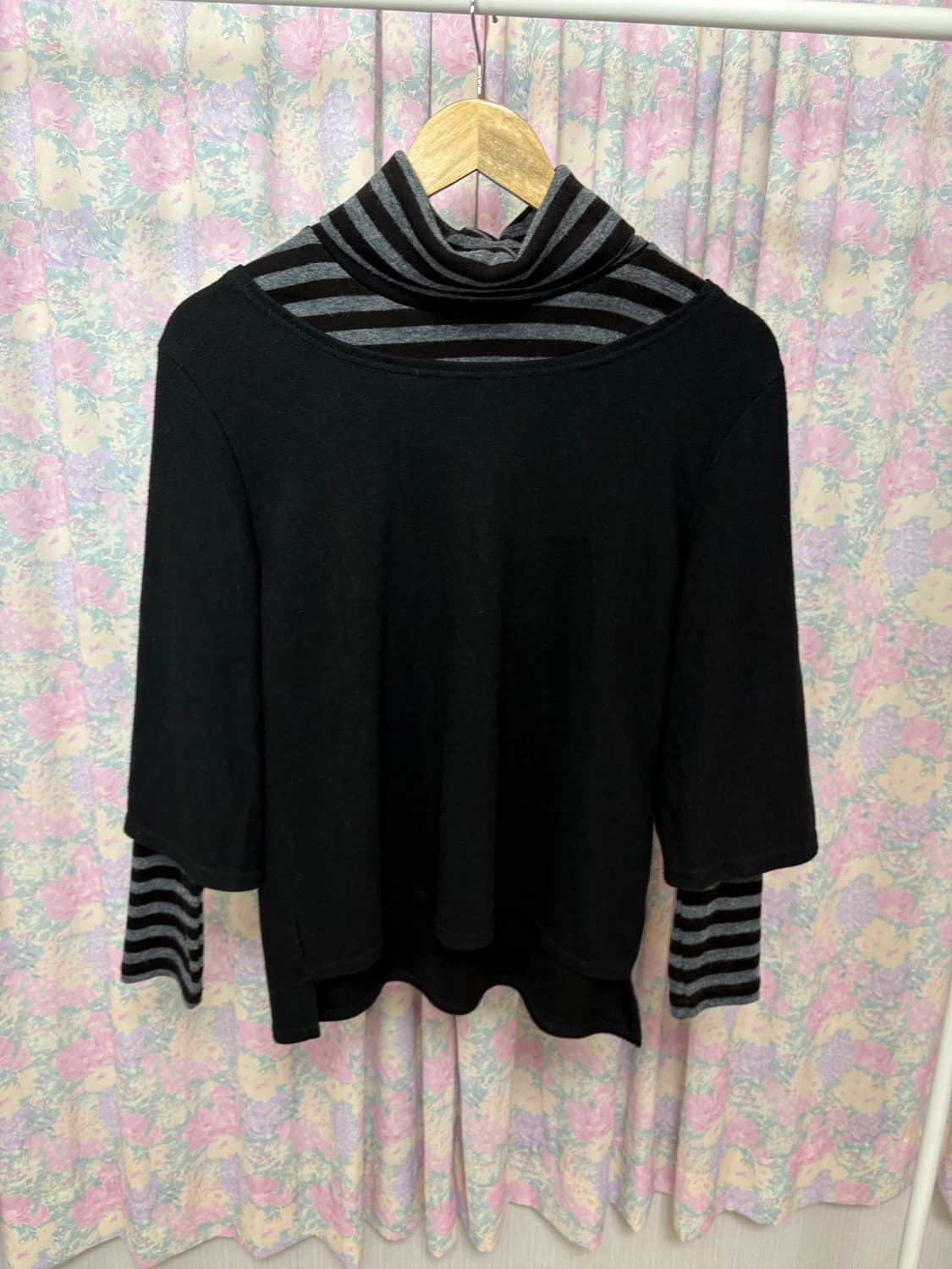 블랙 스트라이프 레이어드 티셔츠 상품이미지5