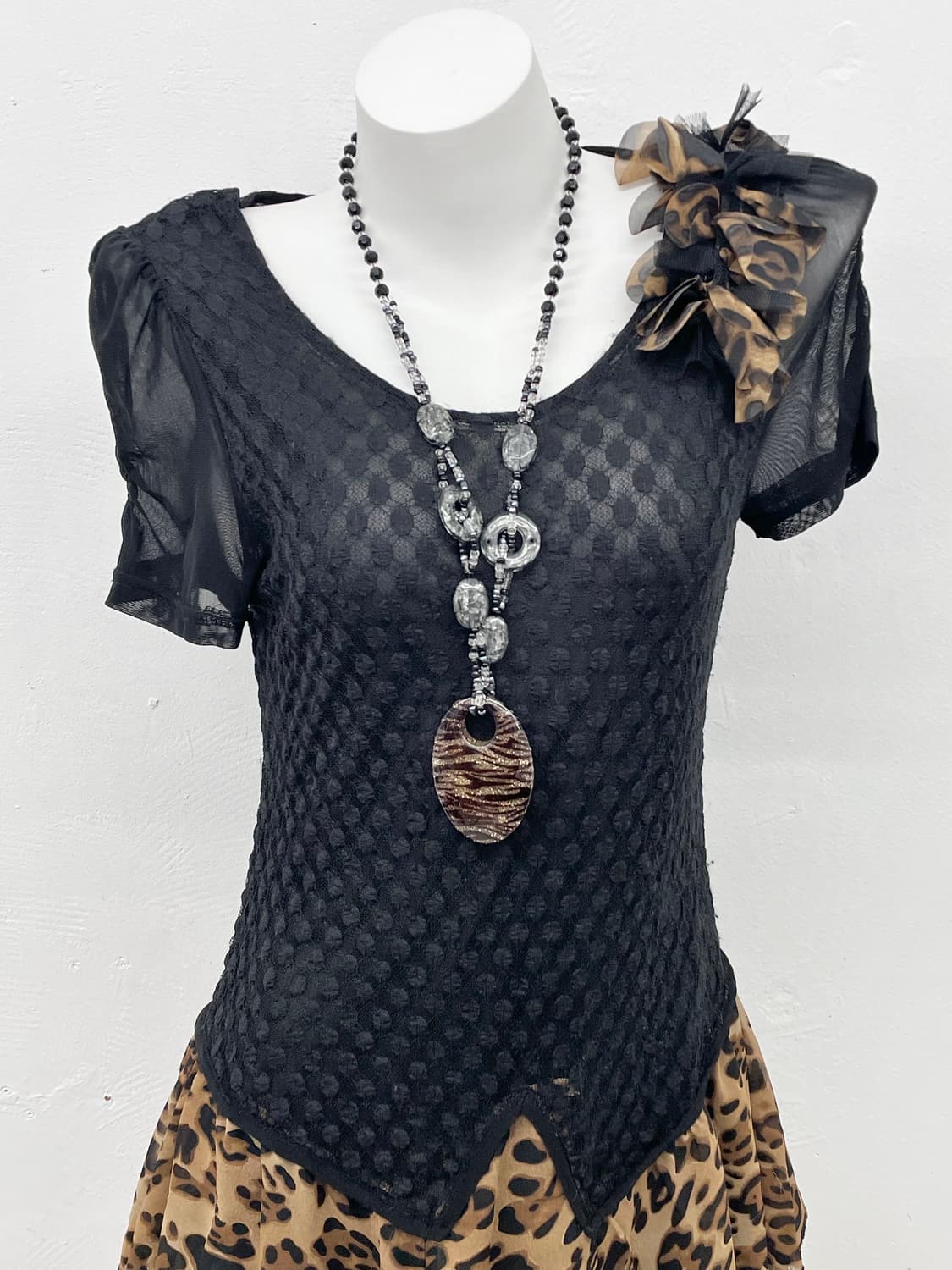 갸루 레오파드 디테일 원피스 상품이미지3