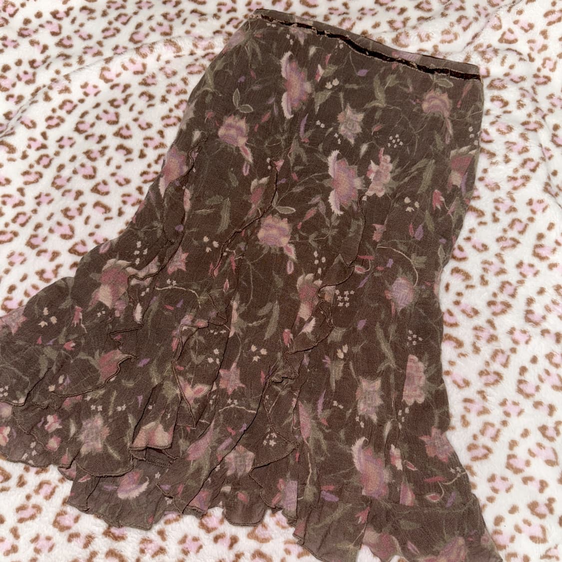 VINTAGE ⋆ ˚｡⋆୨୧˚ 브라운 플라워 갸루 스커트 히메 오네 청순 상품이미지1