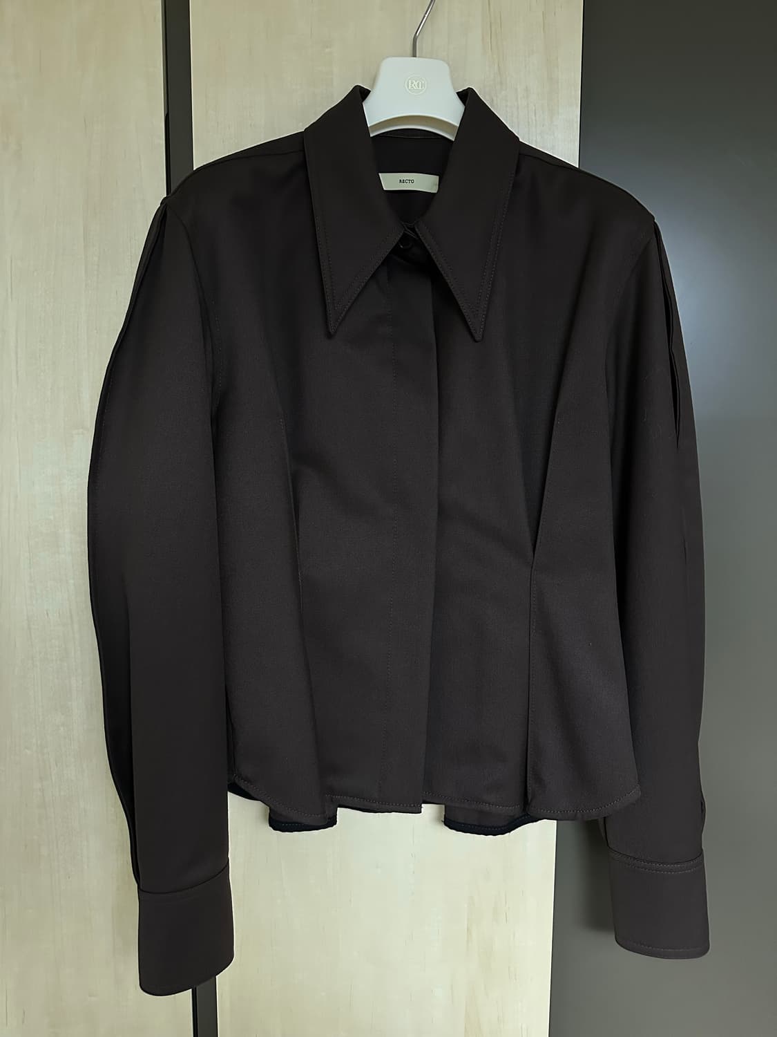 렉토 울 페플럼 셔츠 빈티지 브라운 상품이미지2