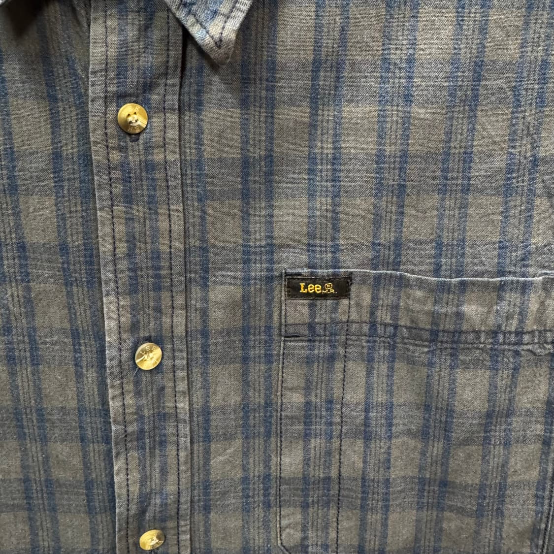 00s LEE 리 체크 패턴 셔츠 전면 원포켓 로고 포인트 네이비 상품이미지5